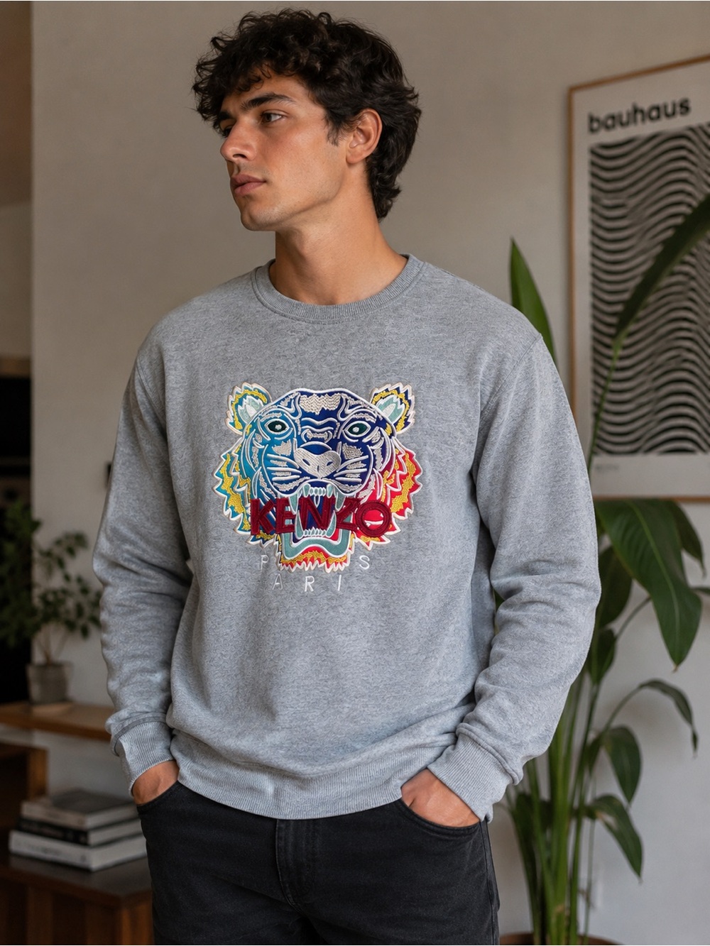 Kenzo Paris Tiger Embroidered Crewneck Sweatshirt Gray XXL